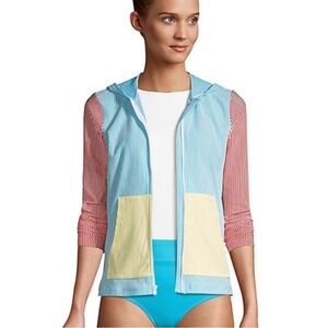 Land’s End Seersucker Style Rash Guard, Full Zip w/hoodie and pockets Size Large